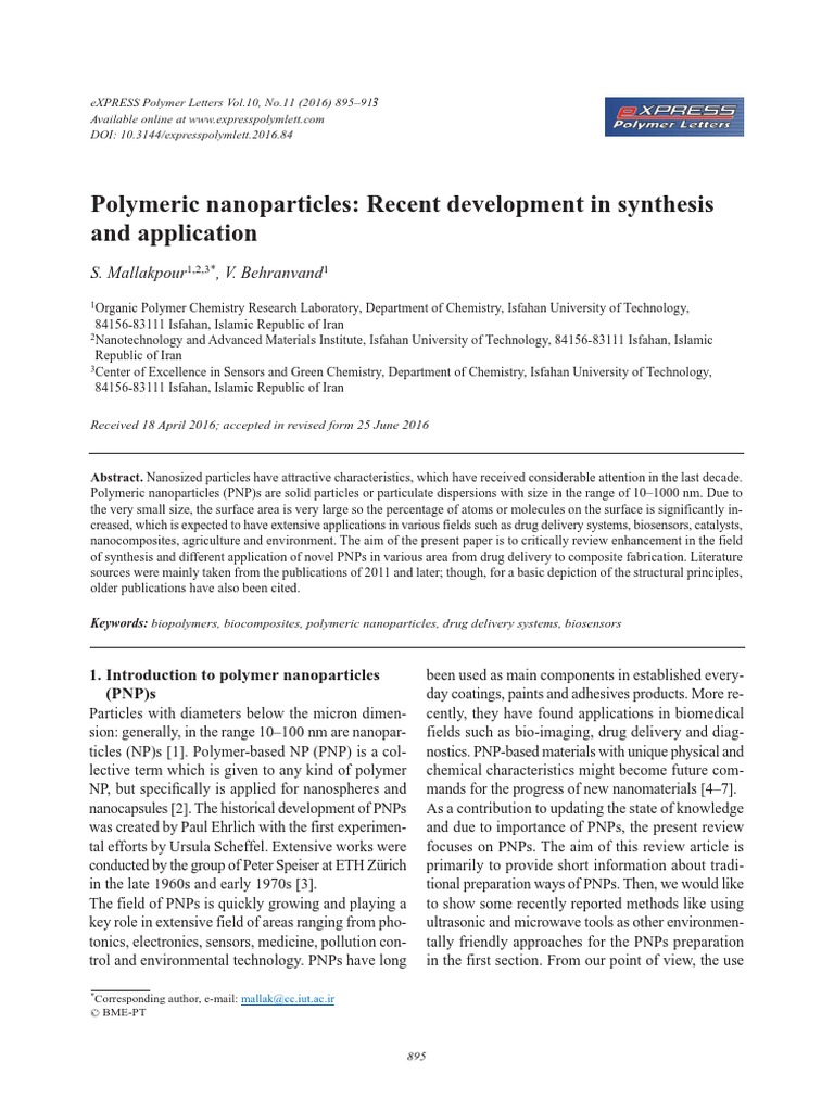 Polymeric Nanoparticles - Recent Development in Synthesis and ...