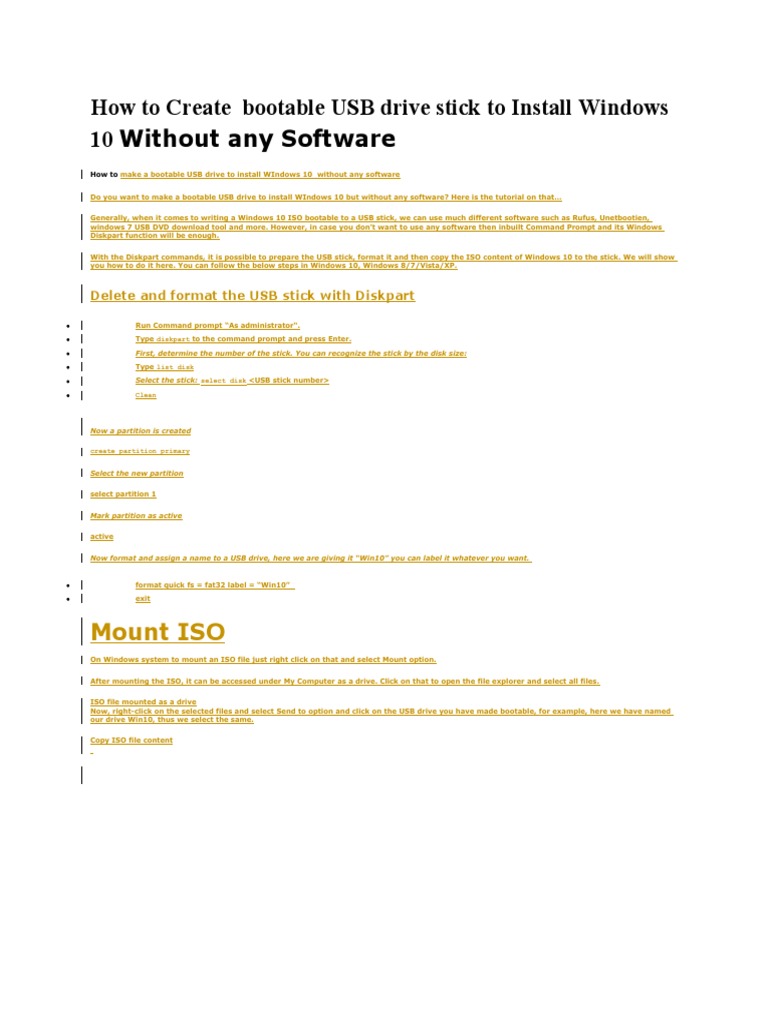 Create Bootable USB Stick With Diskpart and Copy Windows 10 ISO Without ...