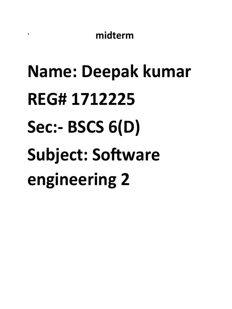 Name deepak kumar reg 1712225 sec bscs 6 d subject software