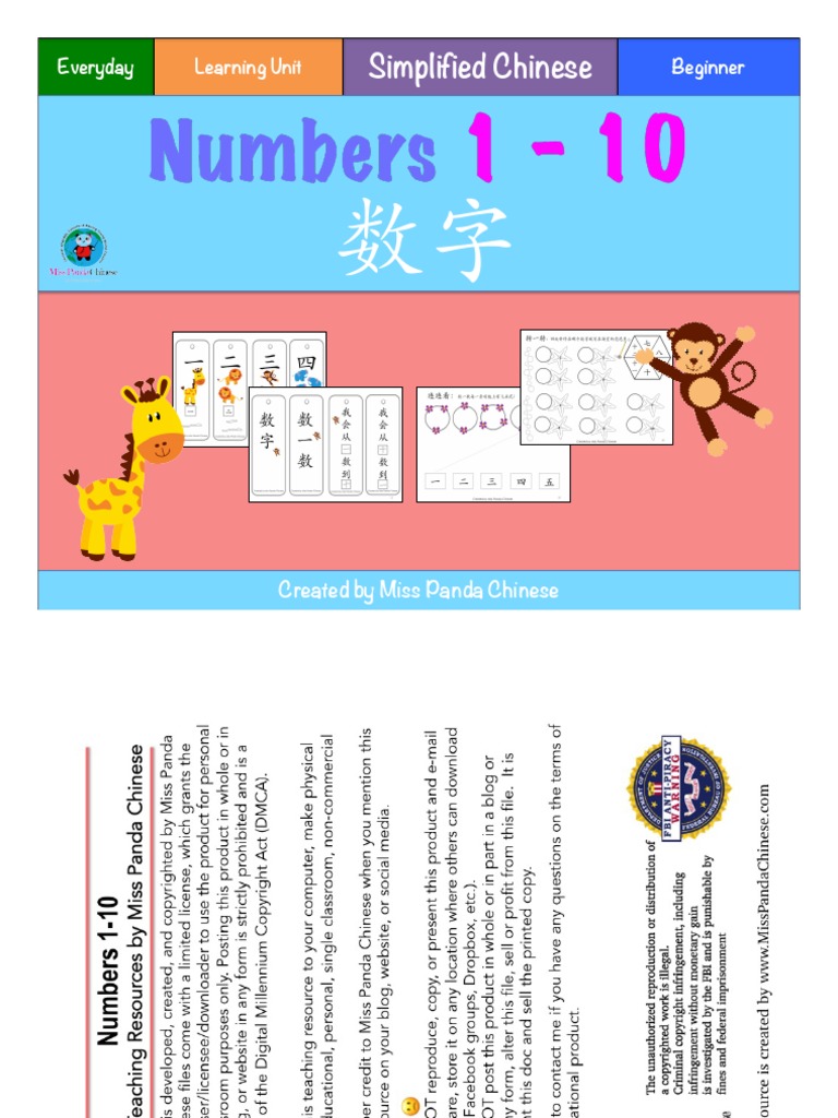 Chinese Numbers 1-10 Worksheet | PDF | Tone (Linguistics) | Human ...