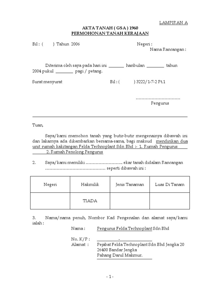 Borang Mohon Tanah Felda Pdf