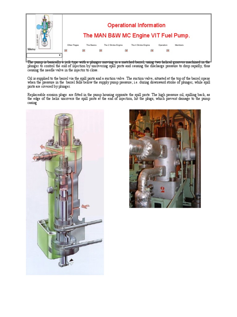 The MAN B&W MC Engine VIT Fuel Pump | PDF | Pump | Valve