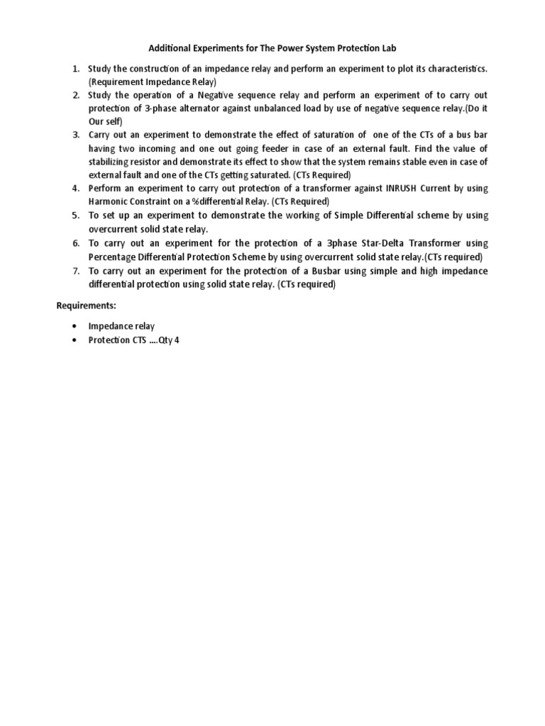 Additional Experiments For The Power System Protection Lab PDF