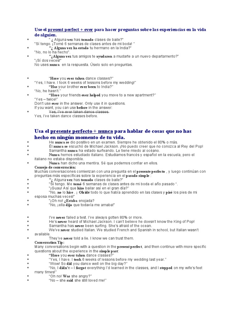 Uso de Ever y Never en Present Perfect | PDF | Idiomas