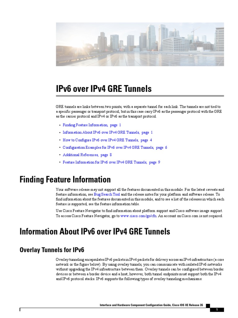 Configuring IPv6 over GRE Tunnels | PDF | I Pv6 | Router (Computing)
