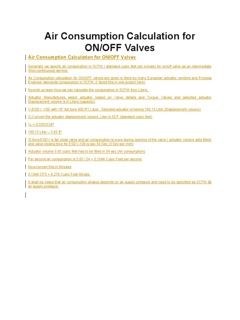 Air Consumption Calculation For ON/OFF Valves PDF