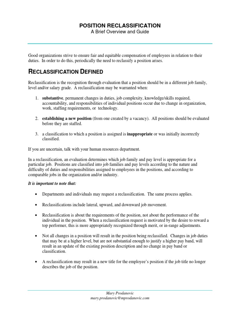 Position Reclassification Eclassification Efined PDF Government