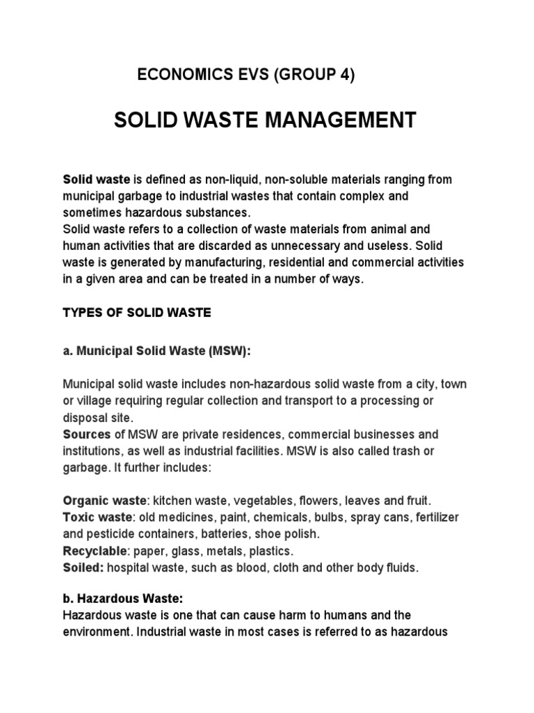 Economics Evs (Group 4) | PDF | Municipal Solid Waste | Waste