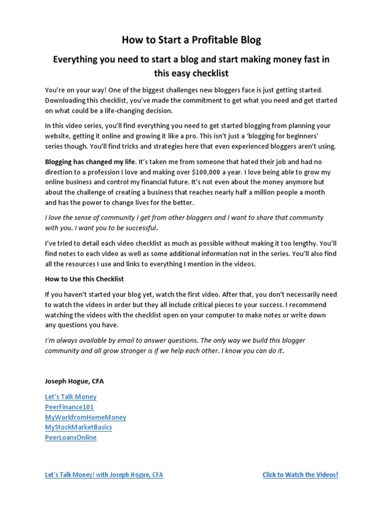 Checklist How To Start A Profitable Blog Series | PDF | Search Engine ...