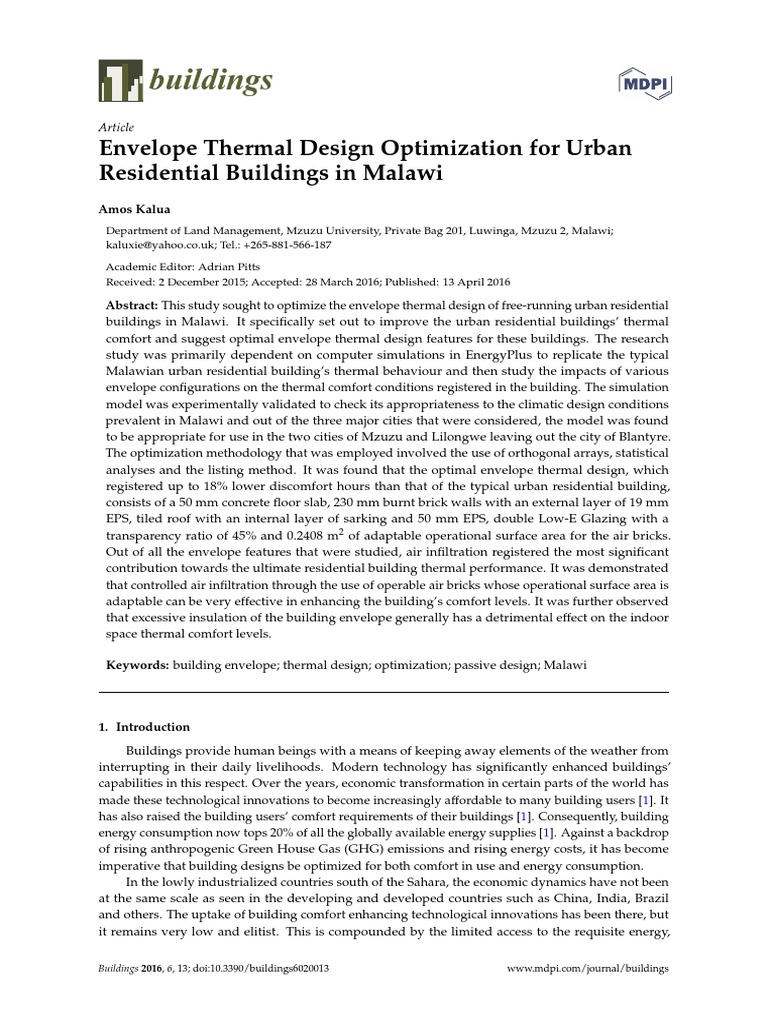 Envelope Thermal Design Optimization For PDF | PDF | Building ...