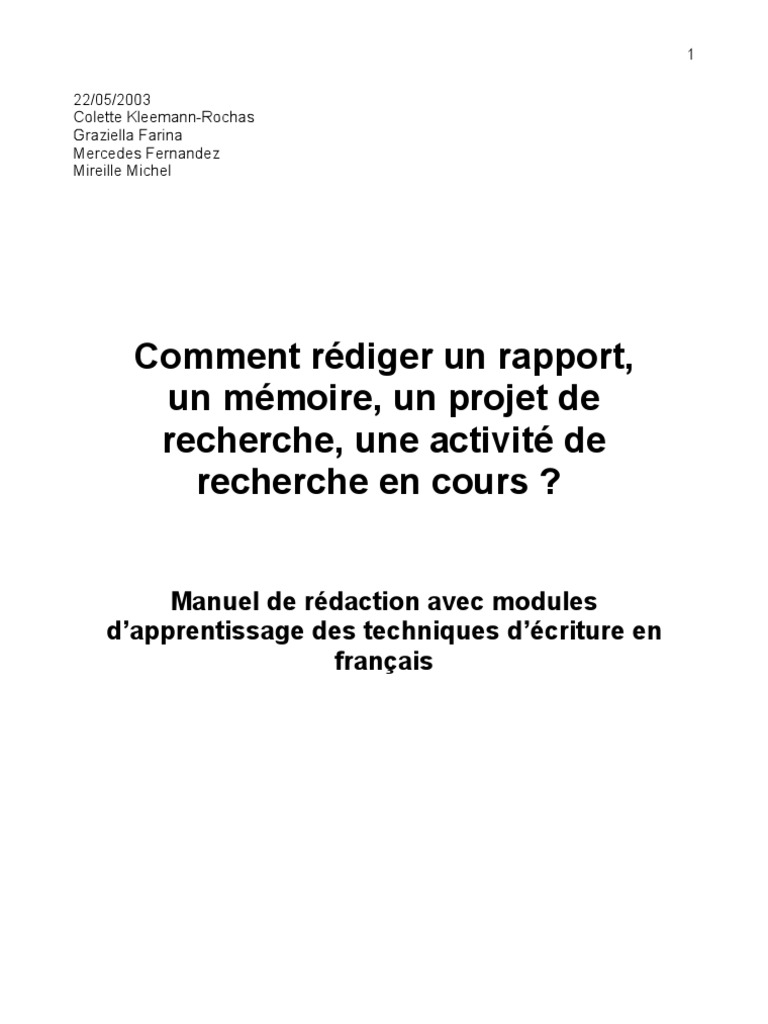 Comment Rediger Un Memoire Pdf