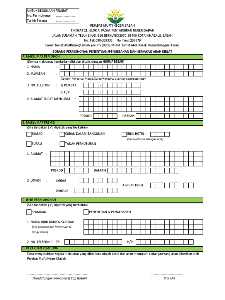 Borang Permohonan Arah Kiblat Pdf