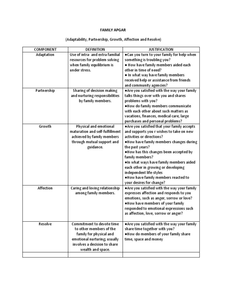 Family APGAR Assessment Tool Guide | PDF | Metaphysics Of Mind | Emotions