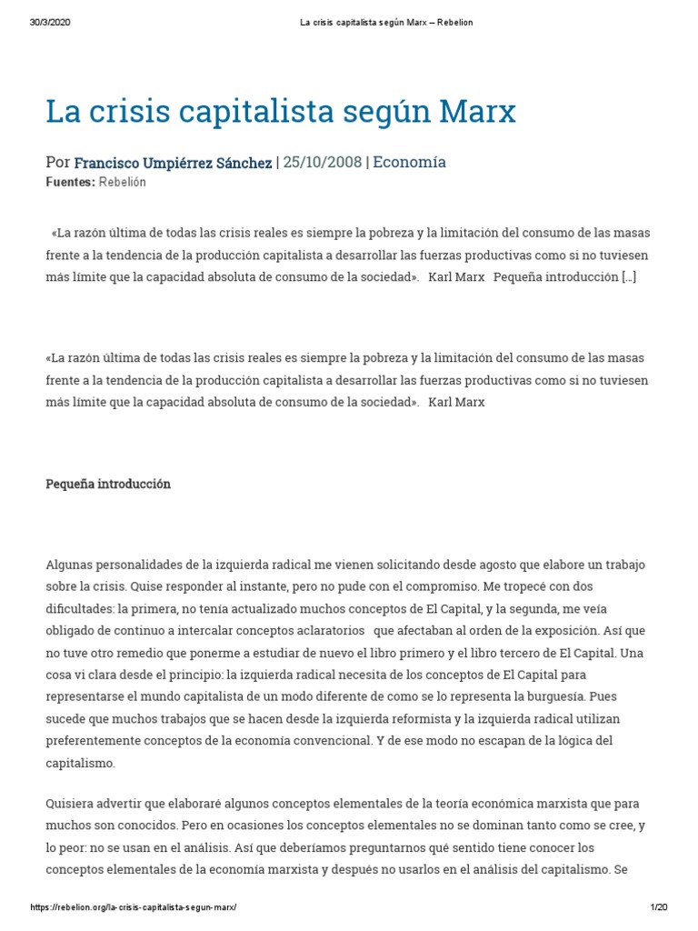 La Crisis Del Capitalismo Marx Pdf Pdf Capital Economía