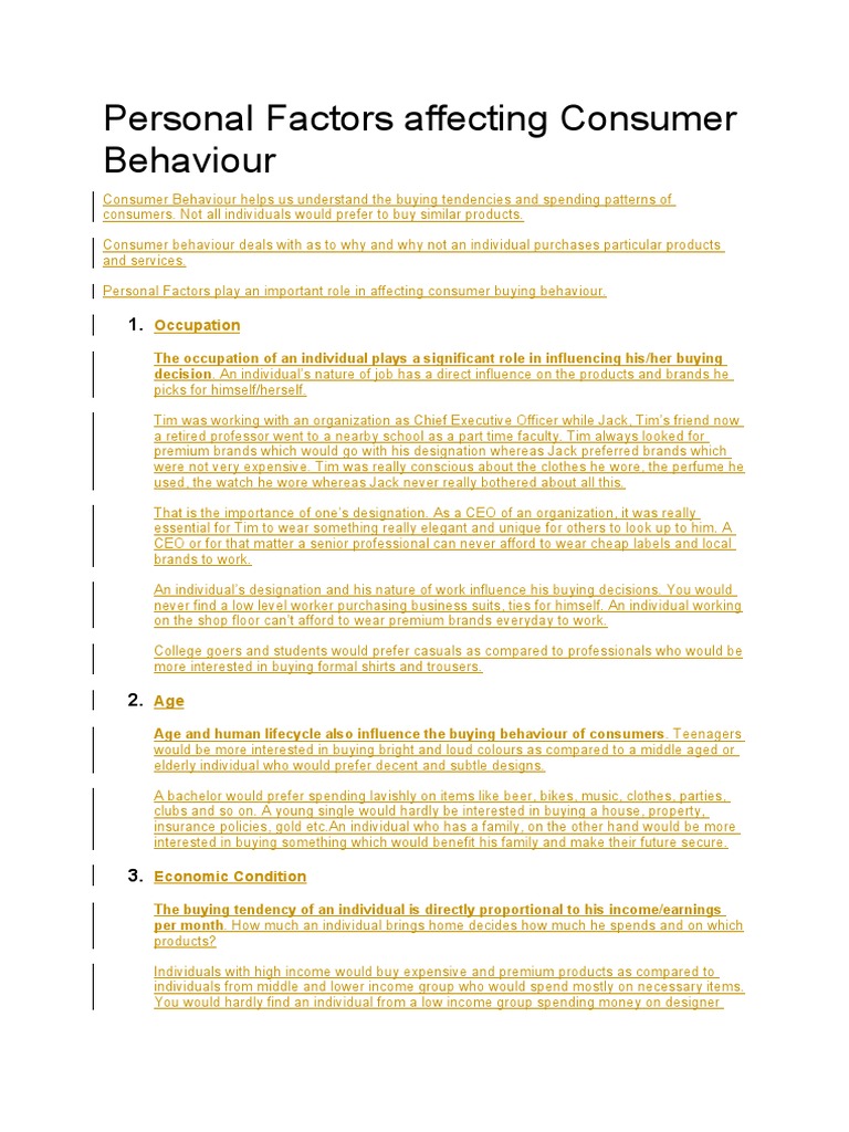 Personal Factors Affecting Consumer Behaviour: Occupation | PDF ...