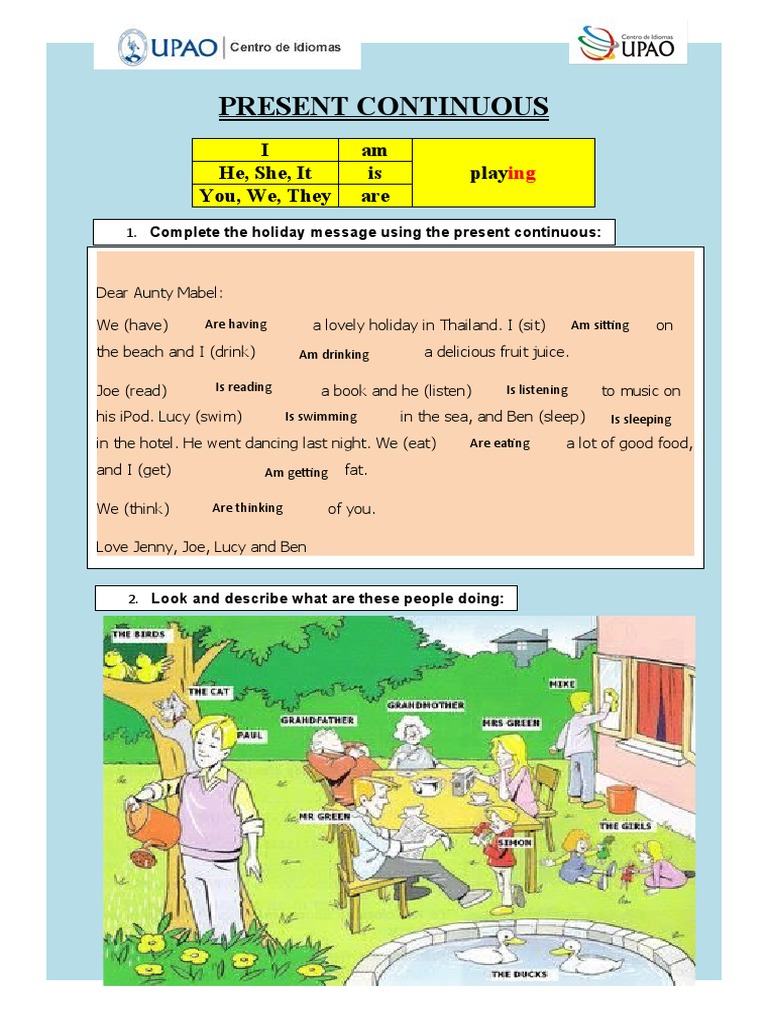 Present Continuous Tense Activities | PDF