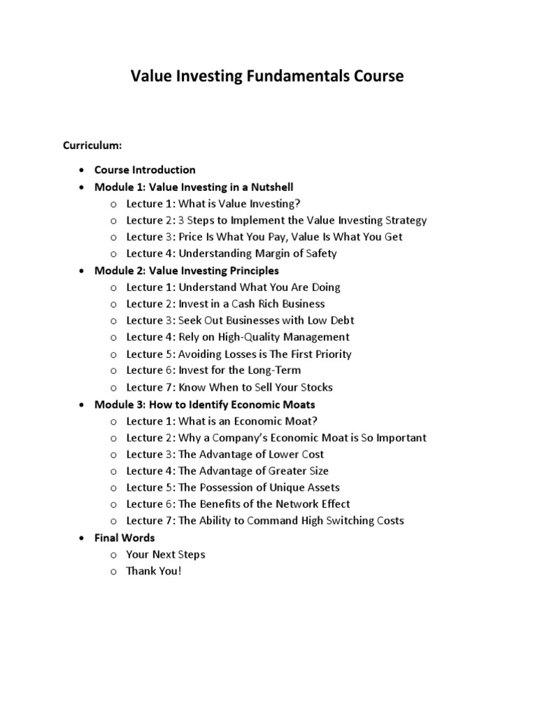 Value Investing Fundamentals Course | PDF