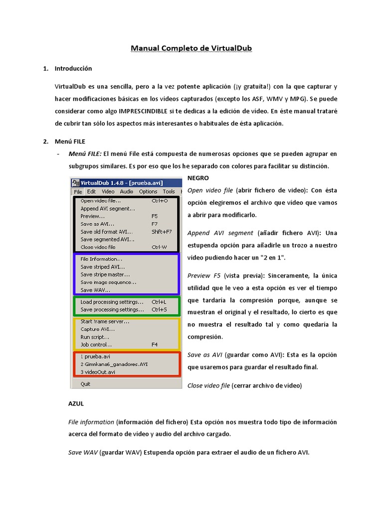 Manual de Uso de VirtualDub 2 | PDF | Cuadros por segundo | Códec