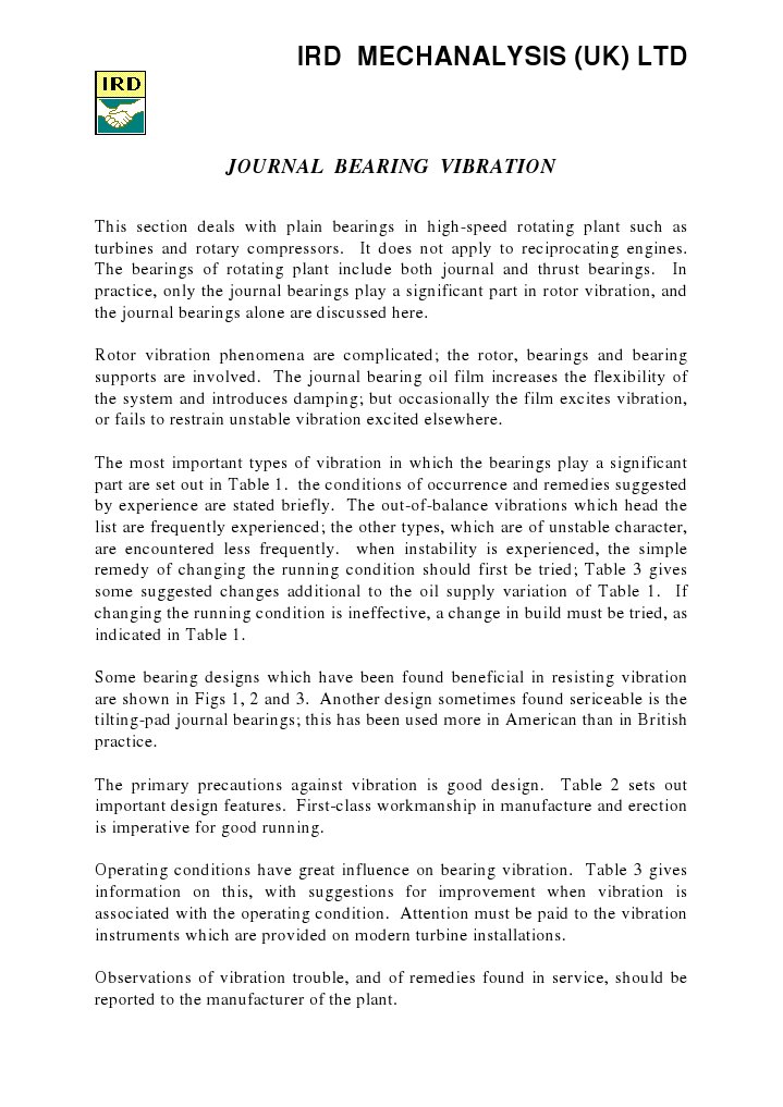 Journal Bearing Vibration Analysis PDF Bearing (Mechanical) Turbine