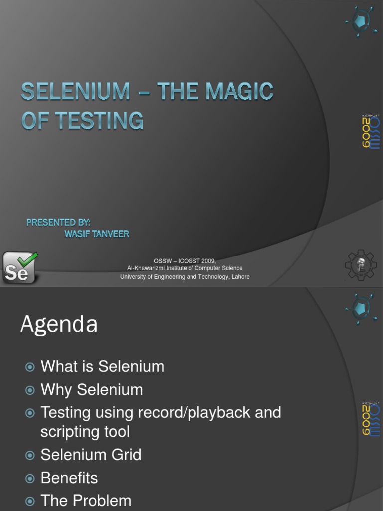 9 Selenium X The Magic of Testing OSSW ICOSST 2009 | PDF | Selenium ...