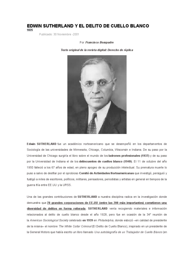 Edwin Sutherland y El Delito de Cuello Blanco | PDF | Comportamiento ...