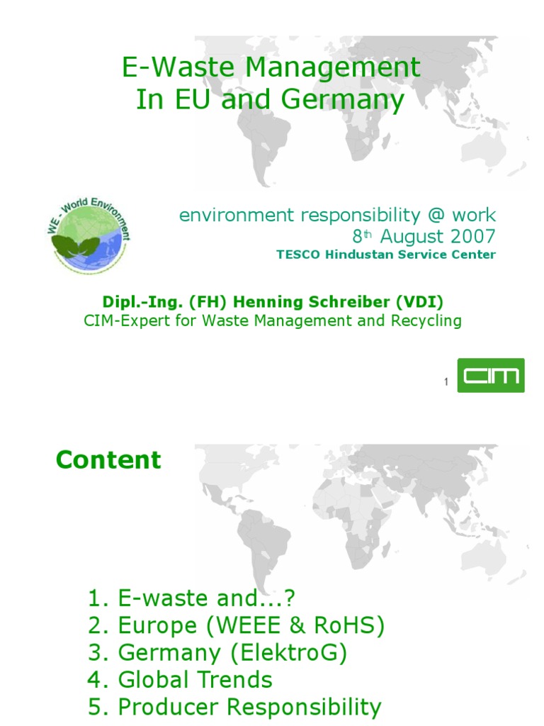 E Waste Management in EU Germany by Henning Schreiber (VDI) Recycling