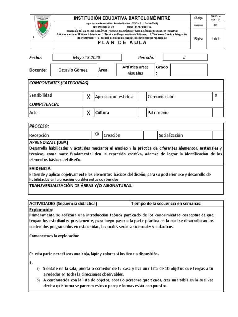 Pla Aula Artistica Completo | PDF | Color | Ligero