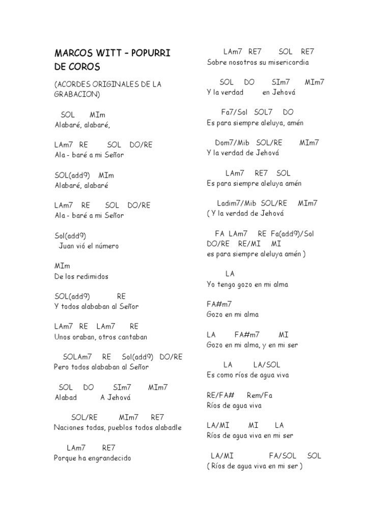 Marcos Witt Popurri De Coros Pdf Creencia Religiosa Y Doctrina