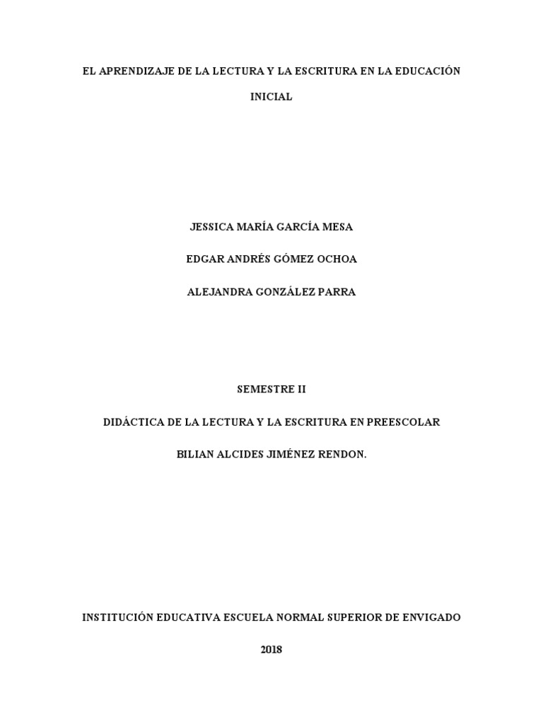 El Aprendizaje de La Lectura y La Escritura en La Educación Inicial ...