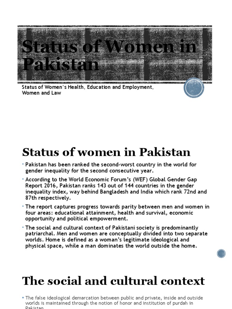 Women's Status and Health in Pakistan | PDF | Gender Inequality ...