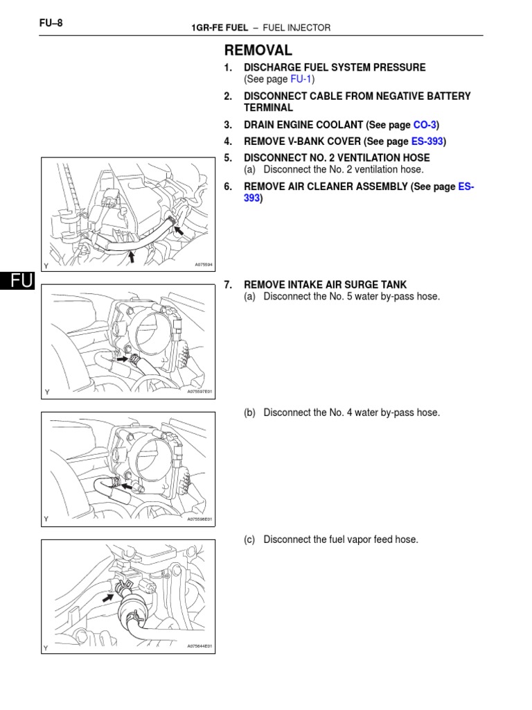 1GR-FE Fuel Injector Removal Guide | PDF | Fuel Injection | Pipe (Fluid ...