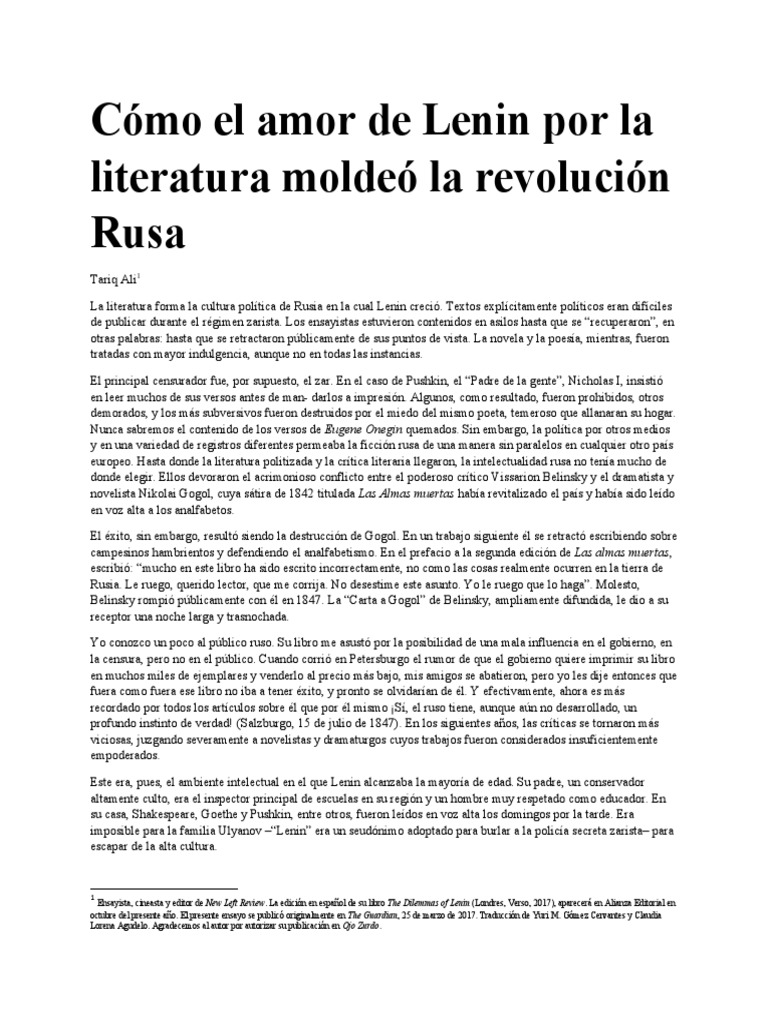 Lenin y la Literatura: Influencia en la Revolución | PDF | Vladimir ...