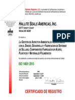 Hallite Seals Americas ISO 14001 Certificate PDF