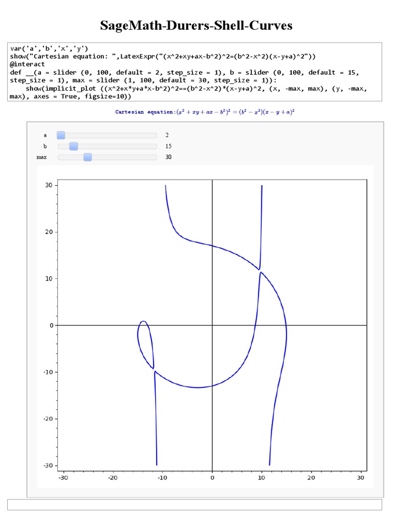 Sagemath-Durers-Shell-Curves: Cartesian Equation: (+ Xy + Ax ( ) (X Y ...