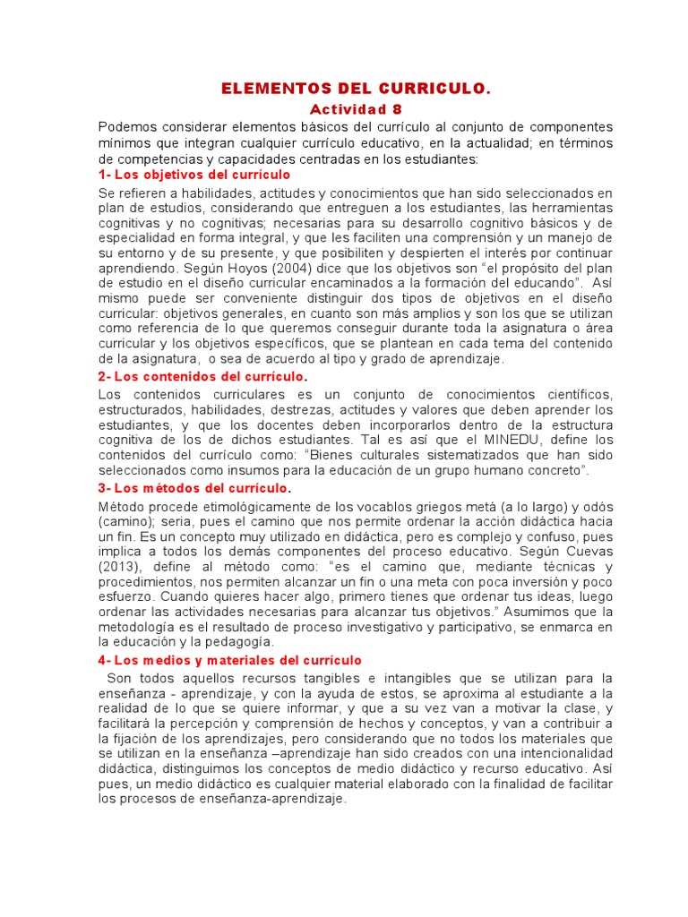 Elementos Clave del Currículo Educativo | PDF | Plan de estudios ...
