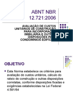 Custos unitários para construção conforme NBR 12.721