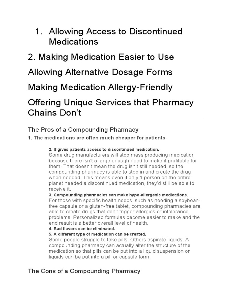 Compounding Pharmacy: Pros and Cons | PDF | Pharmacy | Tablet (Pharmacy)