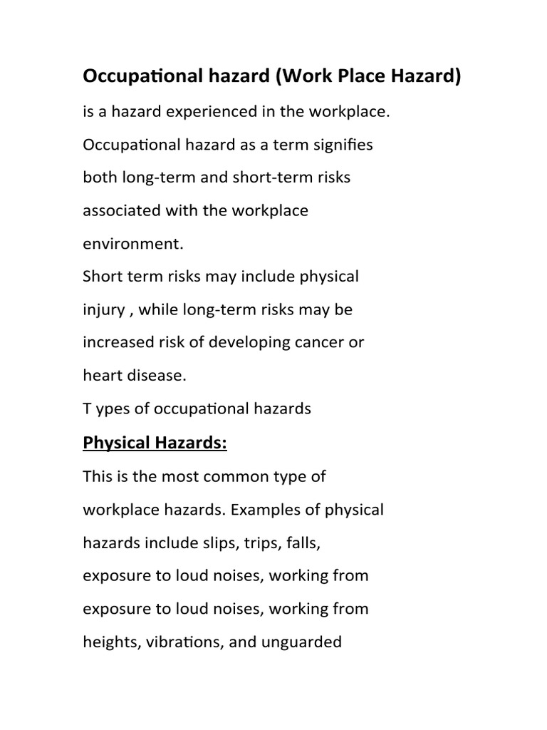 Occupational Hazard (Work Place Hazard) : Physical Hazards | PDF ...