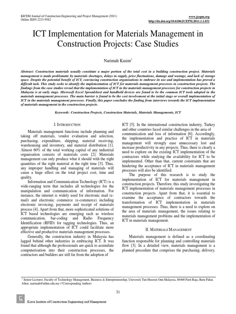 ICT Implementation For Materials Management in Construction Projects ...