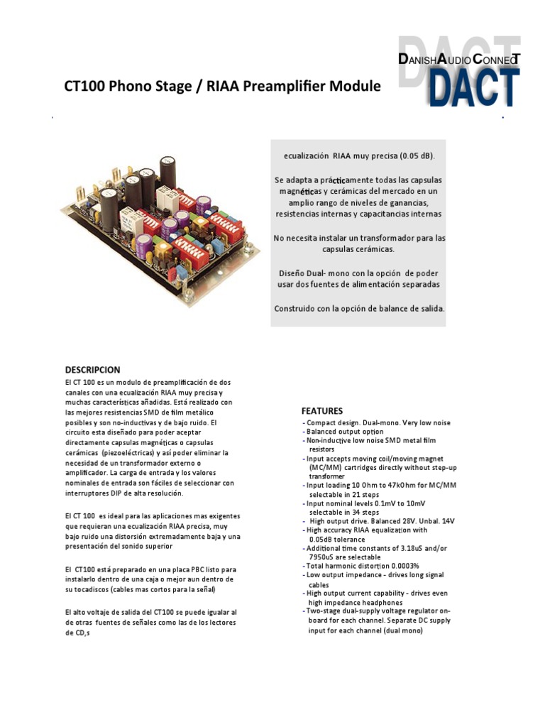 Módulo CT100: Preamplificador RIAA | PDF | Fuerza | Cantidades fisicas