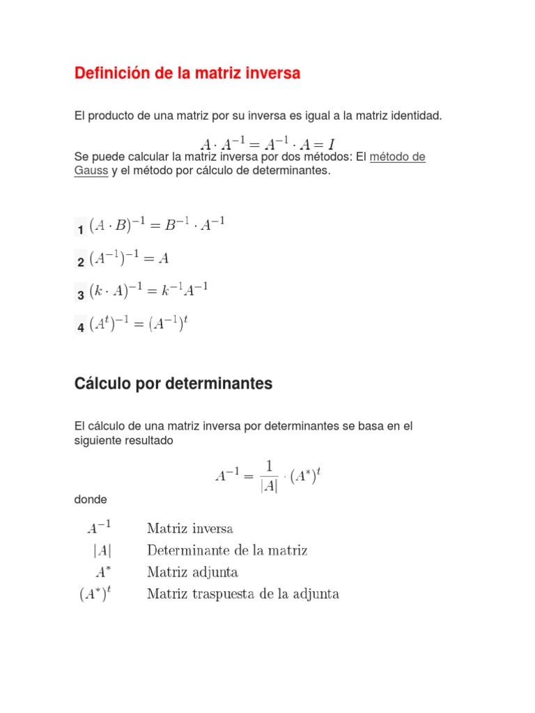 Cálculo de la Matriz Inversa | PDF | Determinante | Matriz (Matemáticas)