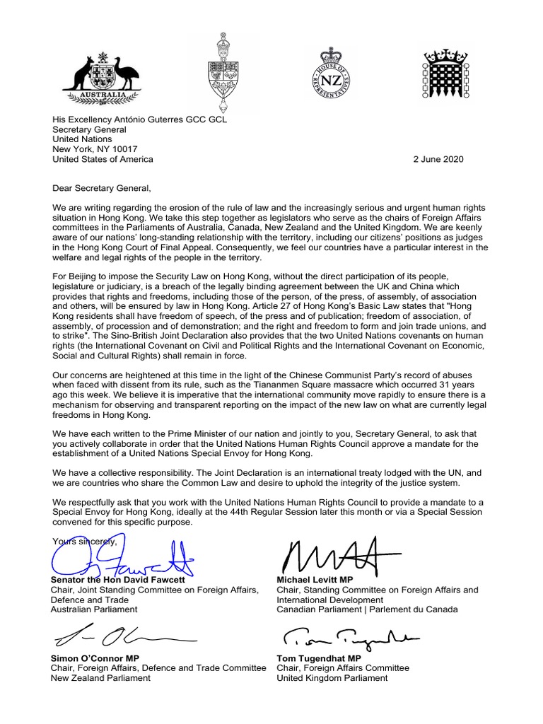 Joint Letter on Hong Kong Human Rights | PDF | United Nations ...