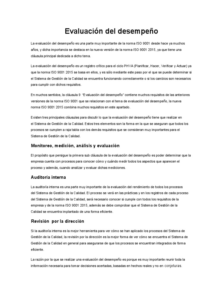 Evaluación Del Desempeño y Mejora | PDF | Gestión de la calidad ...
