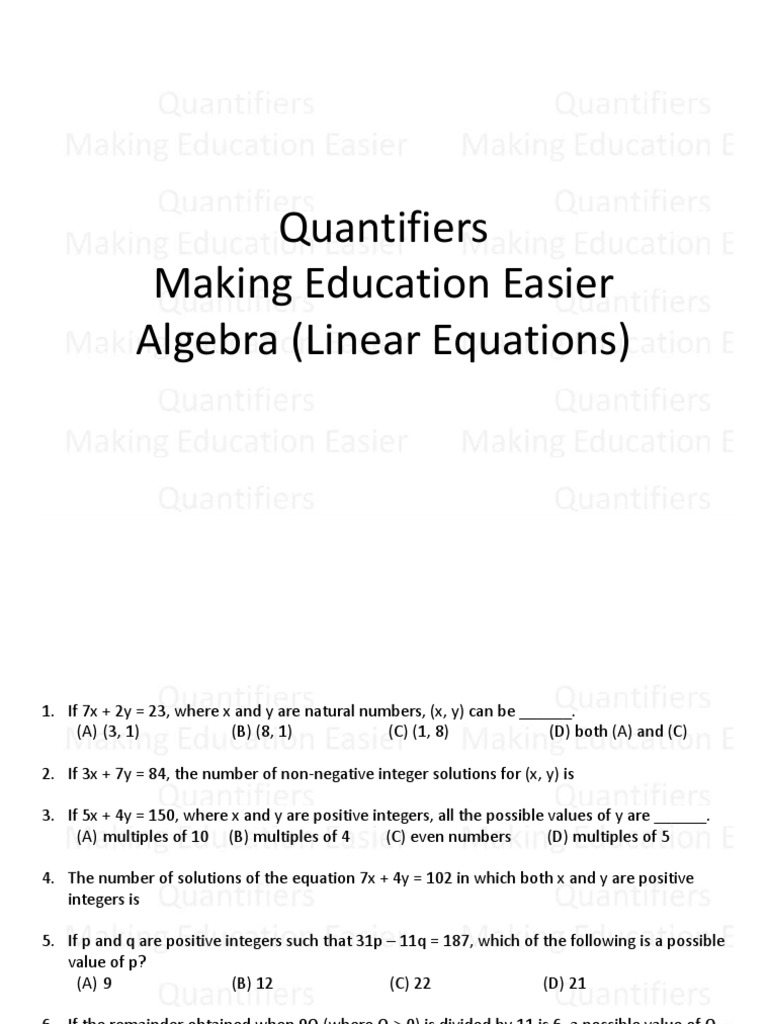 Algebra Linear Equations Factorization Numbers