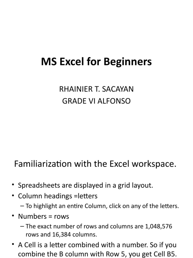 An Introduction to the Basics of MS Excel for Beginners | PDF ...