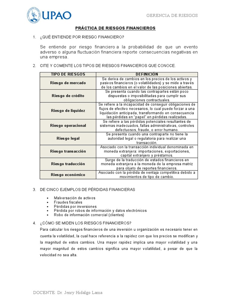 Tipos y Ejemplos de Riesgos Financieros | PDF | Liquidez de mercado ...
