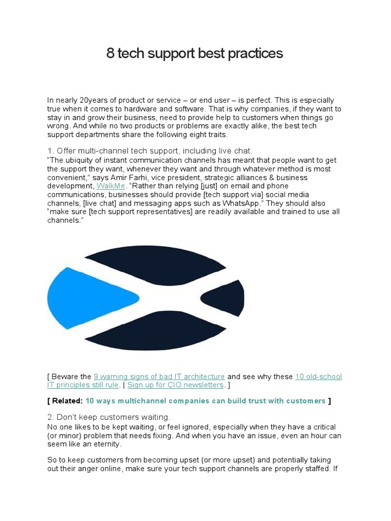 8 Tech Support Best Practices PDF Technical Support Online Chat