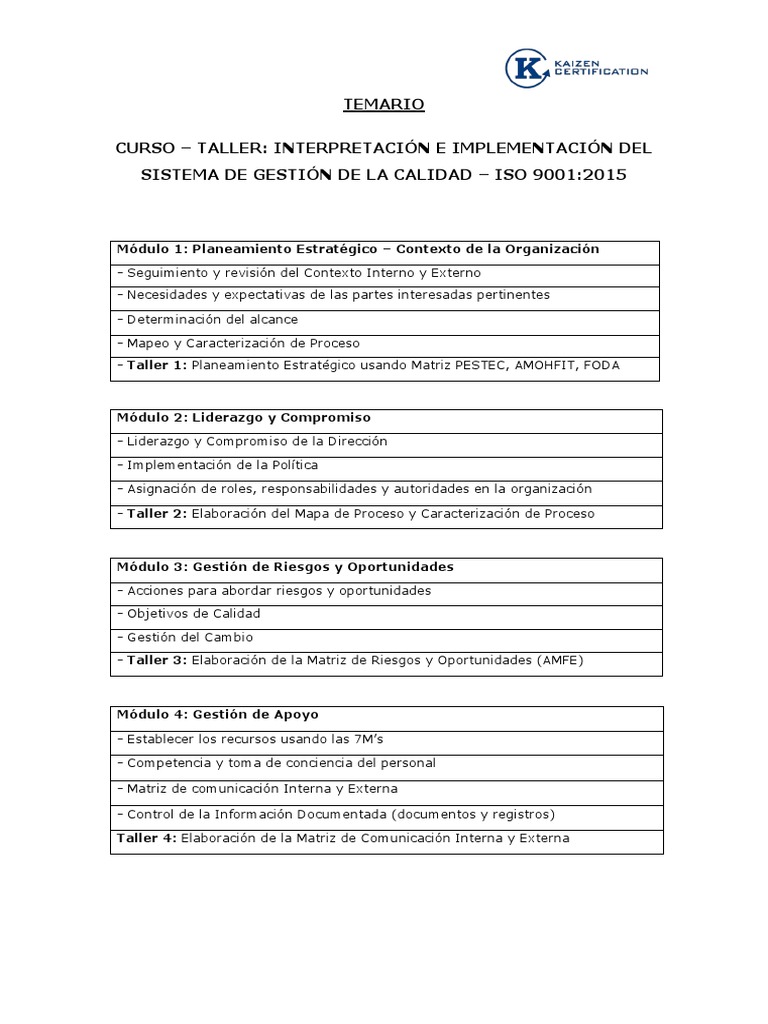 Implementación del Sistema de Calidad ISO 9001 | PDF