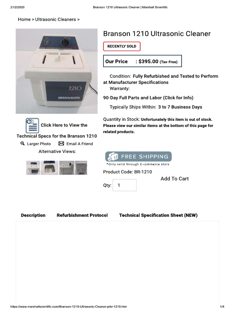 Branson 1210 Ultrasonic Cleaner (Marshall Scientific) PDF