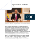 Presidente Iván Duque Expide Decreto Extendiendo El Aislamiento Preventivo